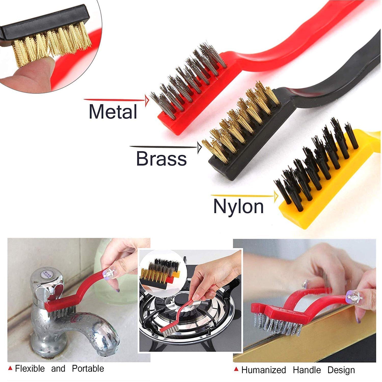 2166 3pc Mini Wire Brush Set Brass Nylon Stainless Steel Bristles Household Cleaning Brush for Gas Stove, Smoke Machine Tool Burner Tiles Tap Rust Removal Welding Slag Dirt & Paint Scrubbing. 2166 3pc Mini Wire Brush Set Brass Nylon Stainless Steel Bristles Household Cleaning Brush for Gas Stove, Smoke Machine Tool Burner Tiles Tap Rust Removal Welding Slag Dirt & Paint Scrubbing.